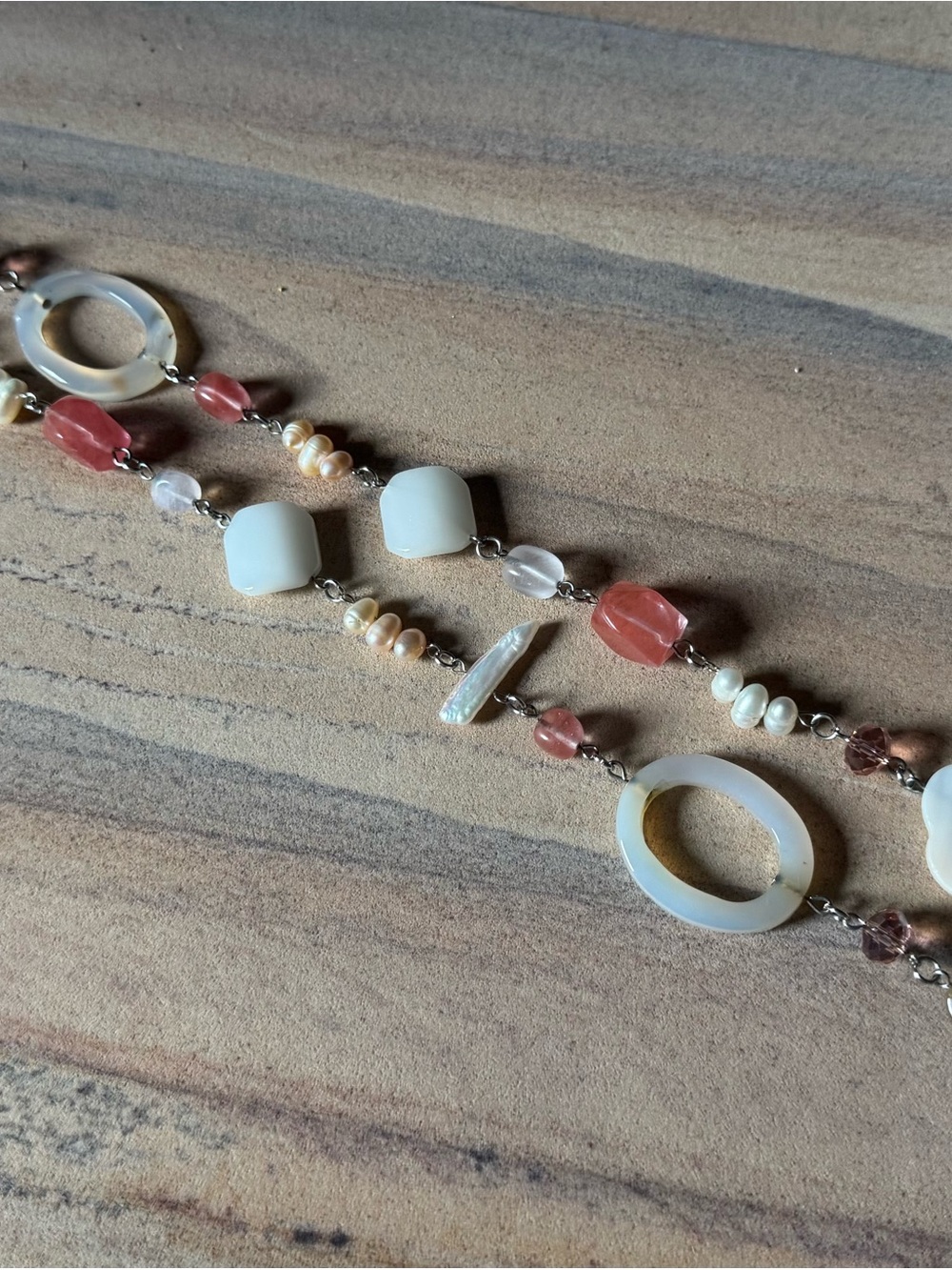 Premier Designs Pink and White Shell Station Necklace